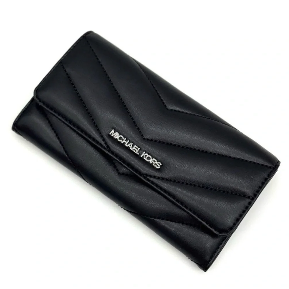 Michael Kors Large Quilted Trifold Wallet Black/Silver